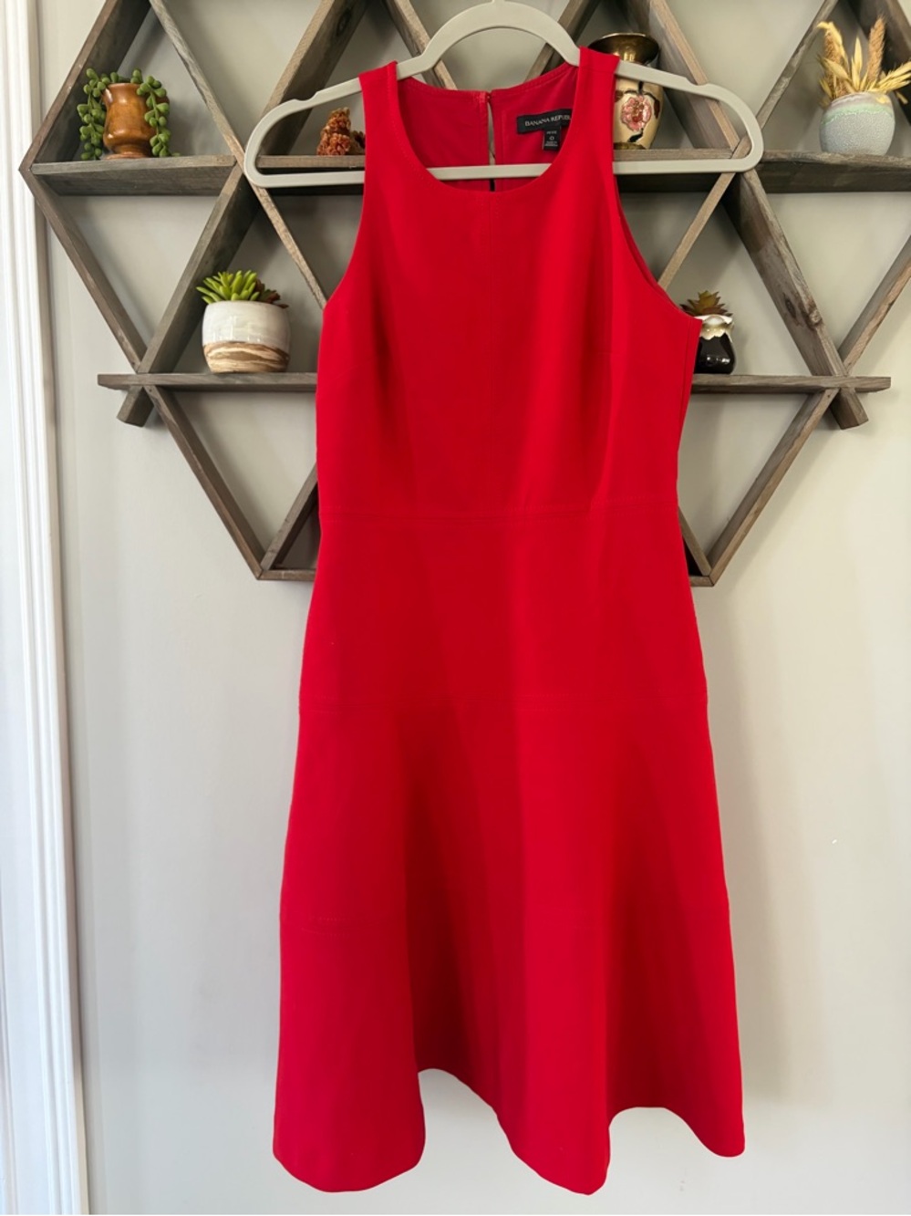 Banana Republic Red Stretch Racerback Fit-and-Flare Dress Size 0 petite. - Picture 2 of 8